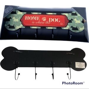 Scottie Dog Bone Shape Wall Hook Plaque Dog Leash Holder Lacquered 4 Metal Hooks